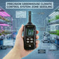 Handheld temperature and humidity meter held in hand with color LCD display
