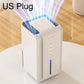 White small home dehumidifier with US-style plug, front air intake and indicator lights