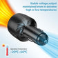 Car cigarette lighter charger with carbon-fiber housing and blue LED glow on top port