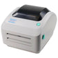 Compact white thermal barcode label printer with black lid and green control light