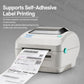 Thermal label printer dispensing a printed label from the front output slot