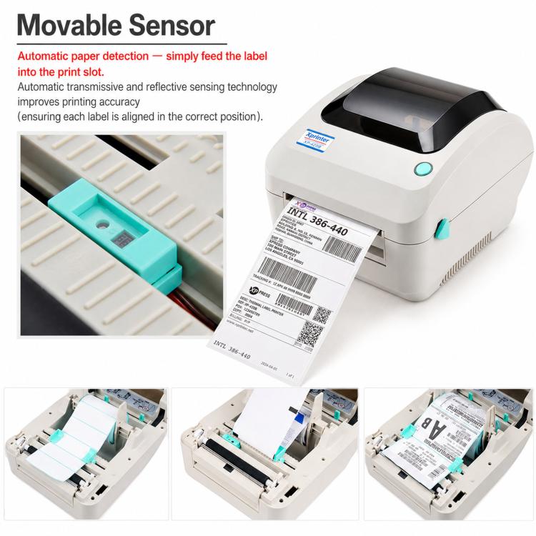 Thermal barcode label printer with paper feed and open printing compartment