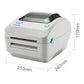 White thermal barcode printer with front label slot and blue button; 210x170x240mm