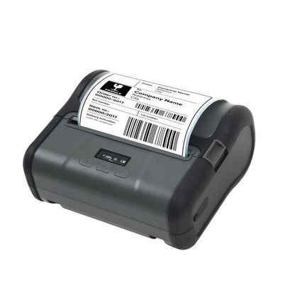 Portable thermal label printer with OLED screen and black housing