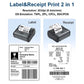 Portable thermal printer printing label and receipt, black body with top slot