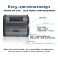 Portable label printer front with 0.91 OLED display and three control buttons