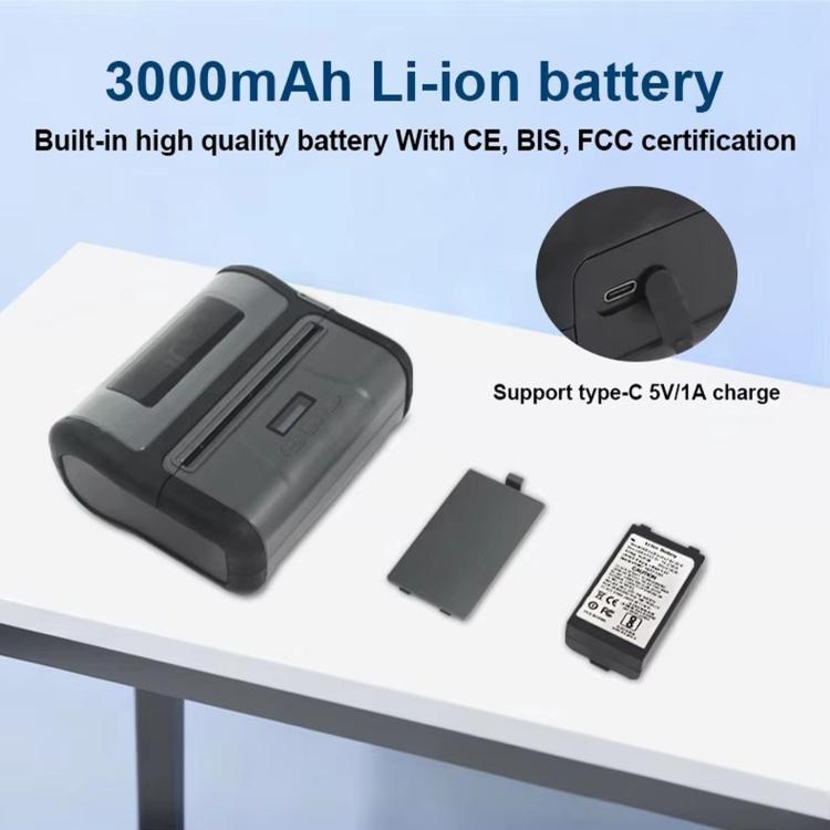 Portable thermal label printer with 3000mAh battery and USB-C charging port