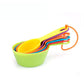Rainbow plastic nesting measuring cups set with hanging ring, lime base and multicolor cups