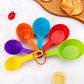 Rainbow plastic measuring spoons with hanging ring, bright multicolor cups
