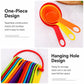 Plastic one-piece measuring cups and spoons set with hanging holes, multicolor ring