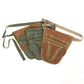 Two-tone waxed canvas waist bag, angled view, with multiple front compartments and loops