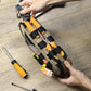 Khaki tool storage bag with black elastic straps holding screwdrivers and tools