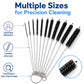 Multiple small tube brushes on a key ring, twisted wire core for precise cleaning