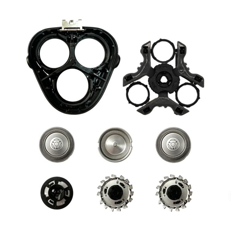 Replacement shaver head parts set with foil discs and black mounting frame