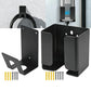 Black EV charger control box holder bracket with hook and side arms for wall use