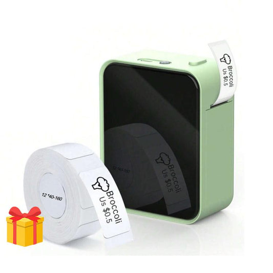 Matcha green thermal label maker with white label tape roll