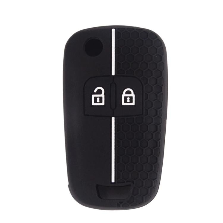 Black honeycomb two-button key cover with blue center lines and lock/unlock icons