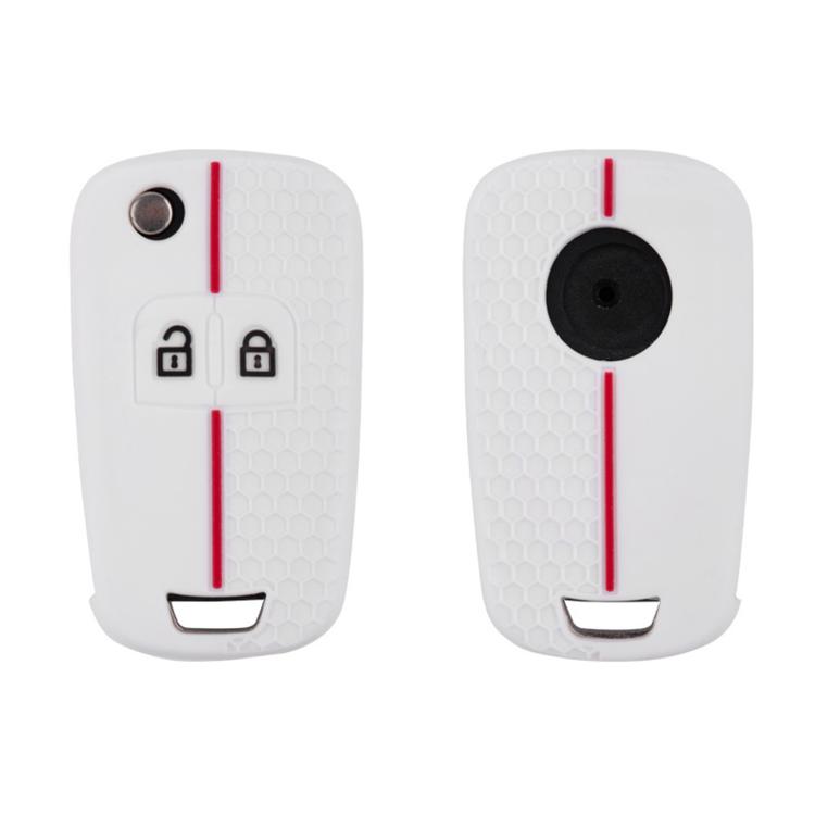 White honeycomb two-button key cover set showing front and back views with red trim