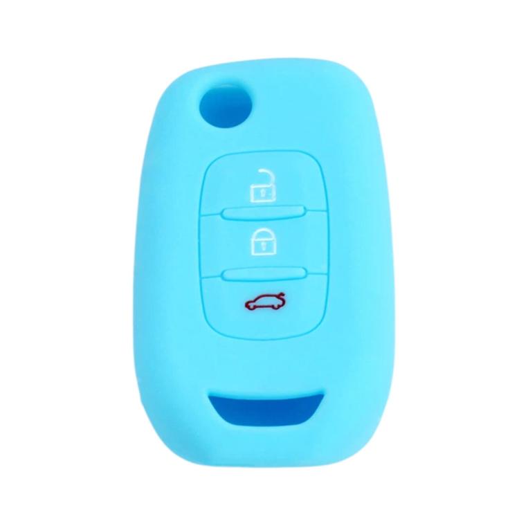 Light blue silicone key cover with 3-button remote icons and key slot cutout