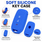 Blue silicone 3-button key cover with button cutouts and open slot for a key fob