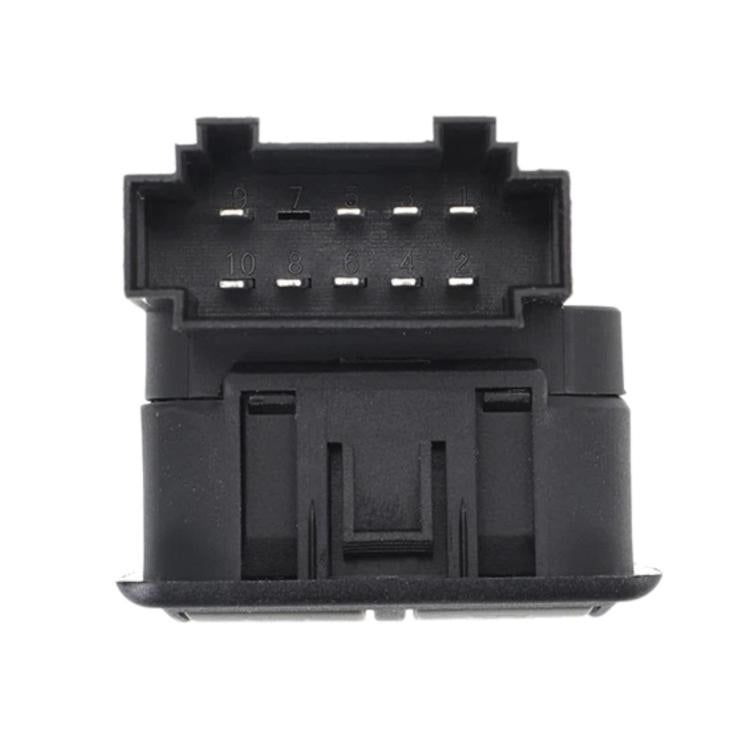 Window lift switch connector side with pin terminals and molded plastic housing