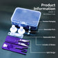 Purple roller film cutter with spare blades and detachable parts in clear storage case