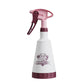 Pink trigger spray bottle with red nozzle and white body, compact car cleaning sprayer.