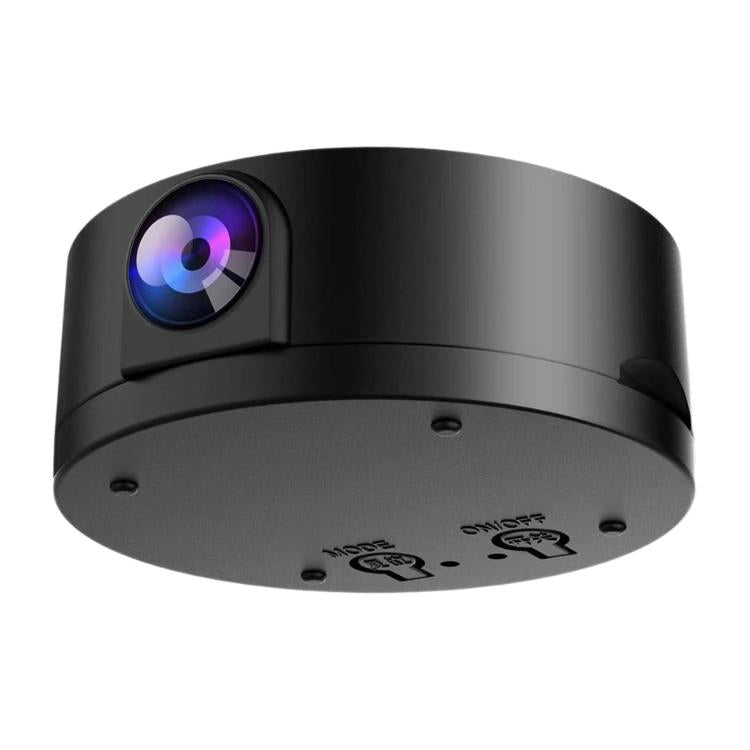 Black dome security camera with wide-angle lens and base mounting holes
