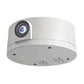 White dome security camera with wide-angle lens and base mounting holes