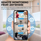 Hand holding smartphone displaying remote monitoring icons for the security camera