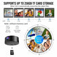 Black dome security camera with TF card storage icons and photo thumbnails
