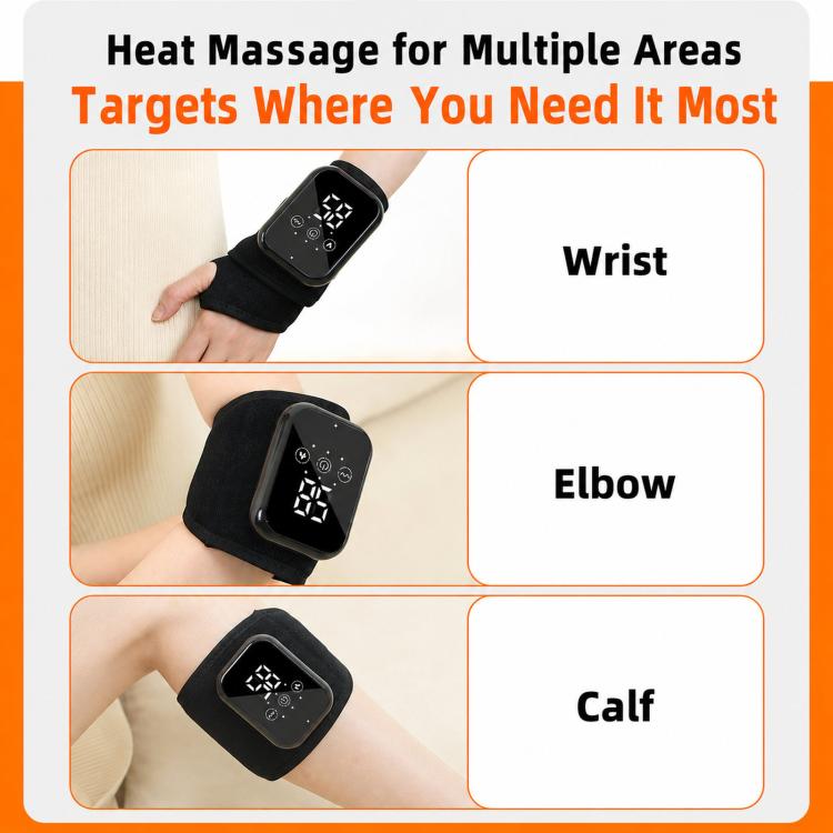 Black heated massager with control screen, shown for use on wrist and other areas
