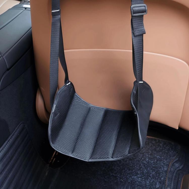 Car rear seat footrest hammock with curved fabric pad and two top straps