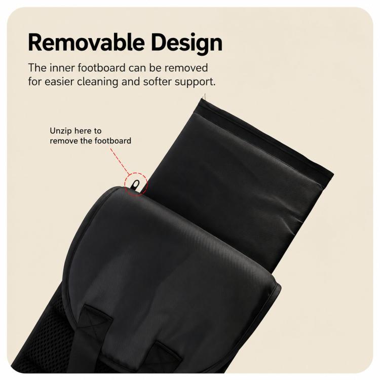Rear seat footrest hammock with removable inner footboard and padded cover