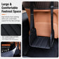 Rear seat footrest hammock with wide padded platform and mesh-like fabric panels