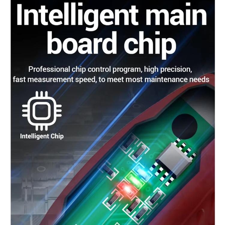 Tester pen internal circuit board close-up with illuminated components