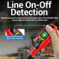 Red voltage tester pen in hand with glowing LCD and touch-key indicator