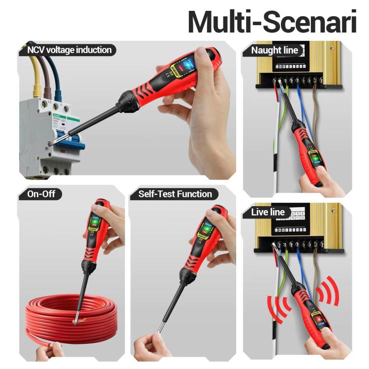 Red and black digital smart voltage tester pen with display and non-contact sensor