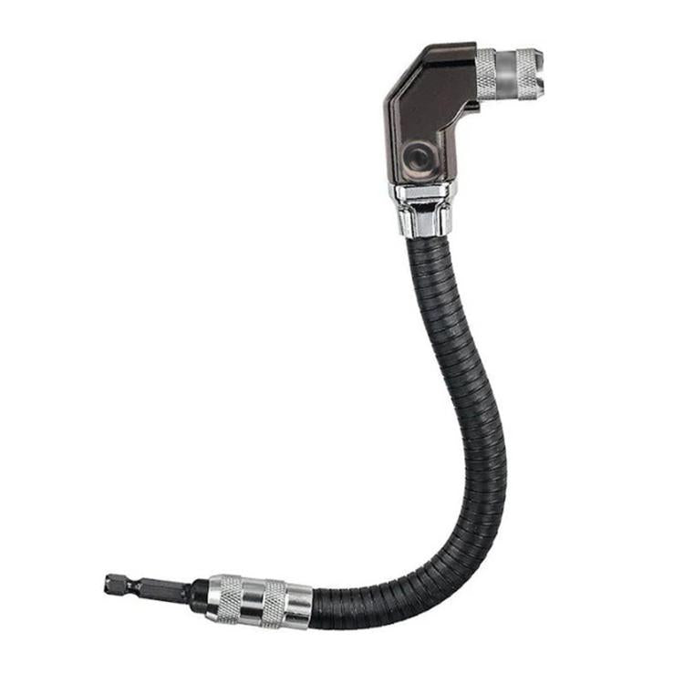90-degree right-angle drill adapter with black flexible hose and metal elbow head