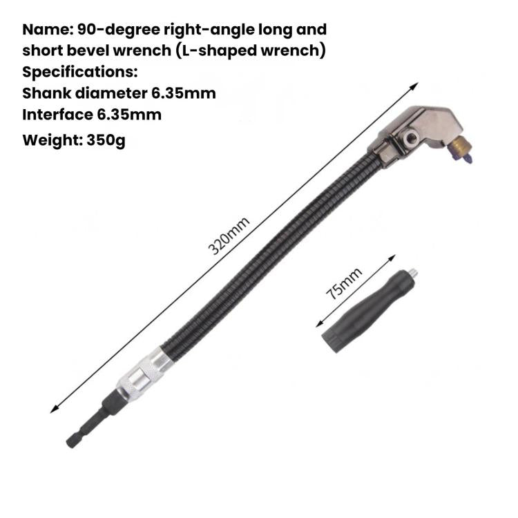 90-degree right-angle drill adapter with long flexible shaft and angled metal head