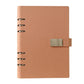 A5 6-hole magnetic buckle notebook, pink cover with metal rings and clasp tab