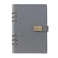 A5 6-hole magnetic buckle notebook, grey cover with metal rings and clasp tab
