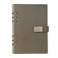 A5 6-hole magnetic buckle notebook, light grey cover with metal rings and clasp tab