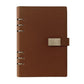 A5 6-hole magnetic buckle notebook, brown cover with metal rings and clasp tab
