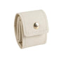 Beige mini jewelry pouch with snap button, folded roll design for rings and earrings.