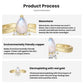 Gold-tone adjustable open ring featuring teardrop moonstone and clustered crystal accents