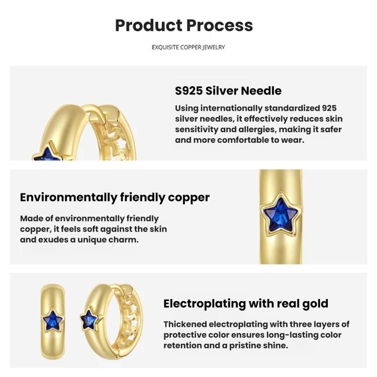 Gold-tone hoop earrings with blue star enamel detail