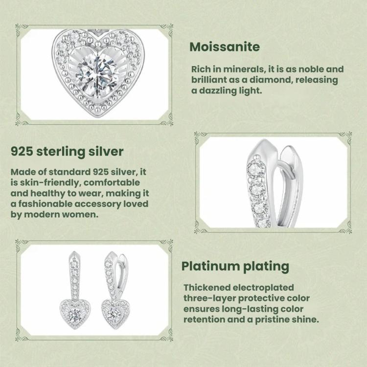 Sterling silver heart and bar moissanite earrings with round stone accents