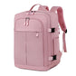 Pink travel backpack with front zip pocket, top handle, and adjustable shoulder straps
