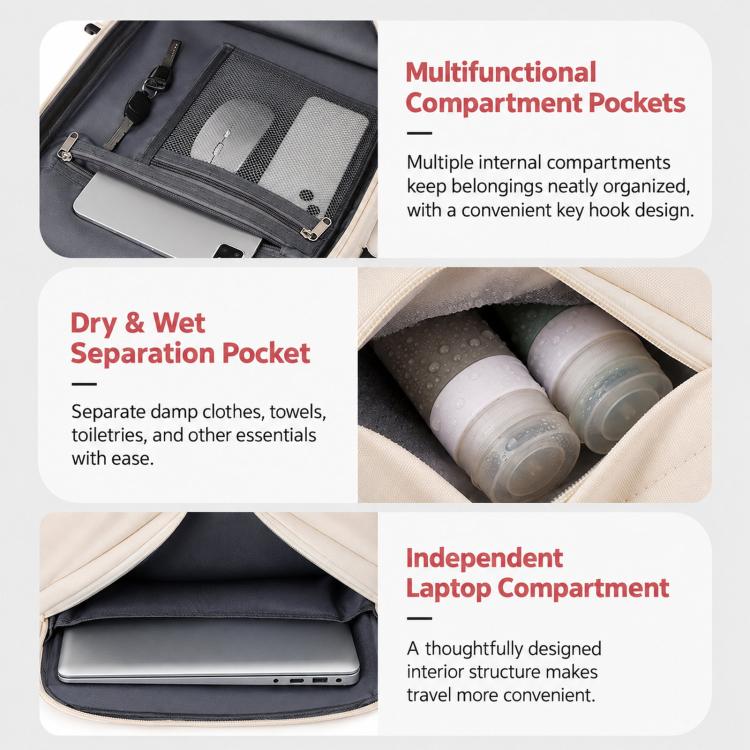 Water-resistant travel backpack with multi compartments and interior key hook